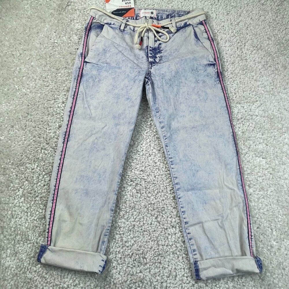 Anthropologie Sundry Le Soleil Chambrey Acid Wash Crop Pants Womens 26
